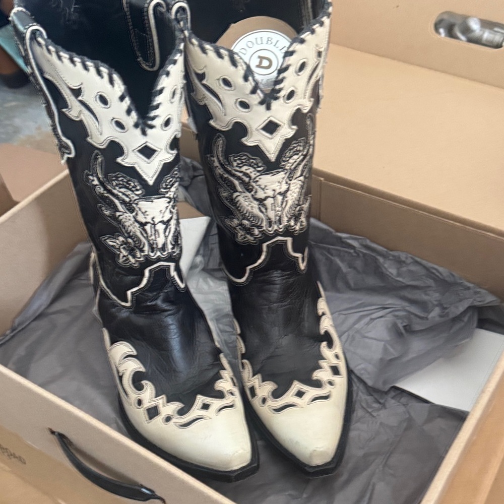 Double D x Old Gringo Cowboy Boots women size 10 black and White Western - Picture 5 of 5